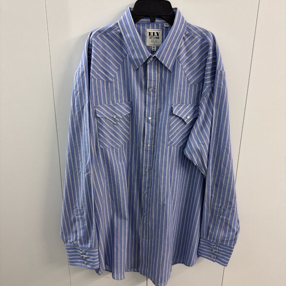 VINTAGE Ely Cattleman Shirt Men XXLT Blue Western Pearl Snap Striped Cowboy N12 - Picture 1 of 10